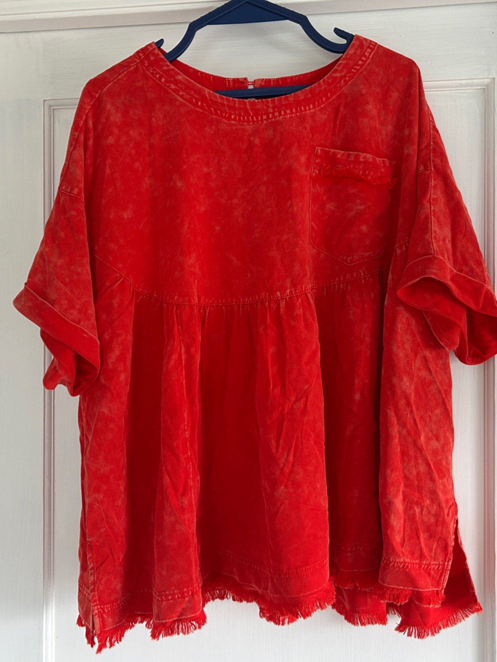 Women’s Washed Red Peplum Short Sleeve Top